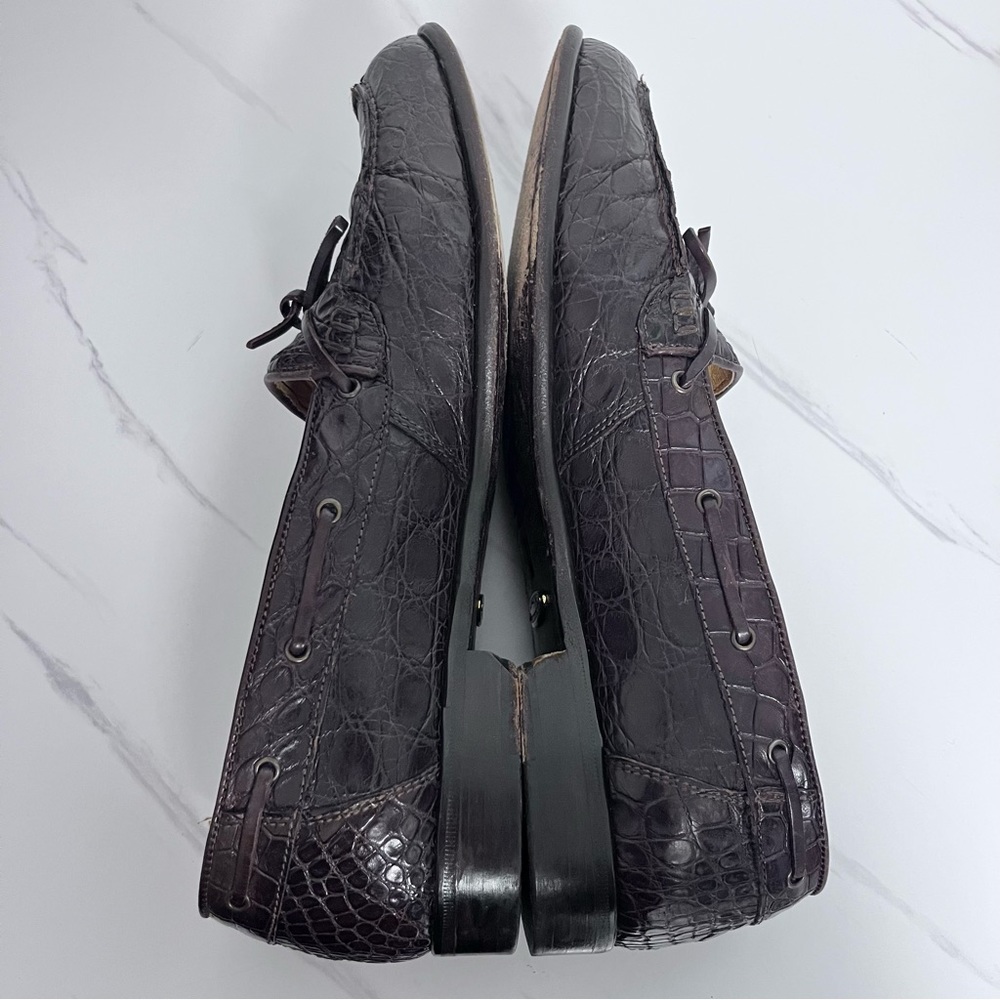 Zelli Italian Crocodile Loafers Brown Genuine Leather Tie Shoes Size 11 - Picture 5 of 11